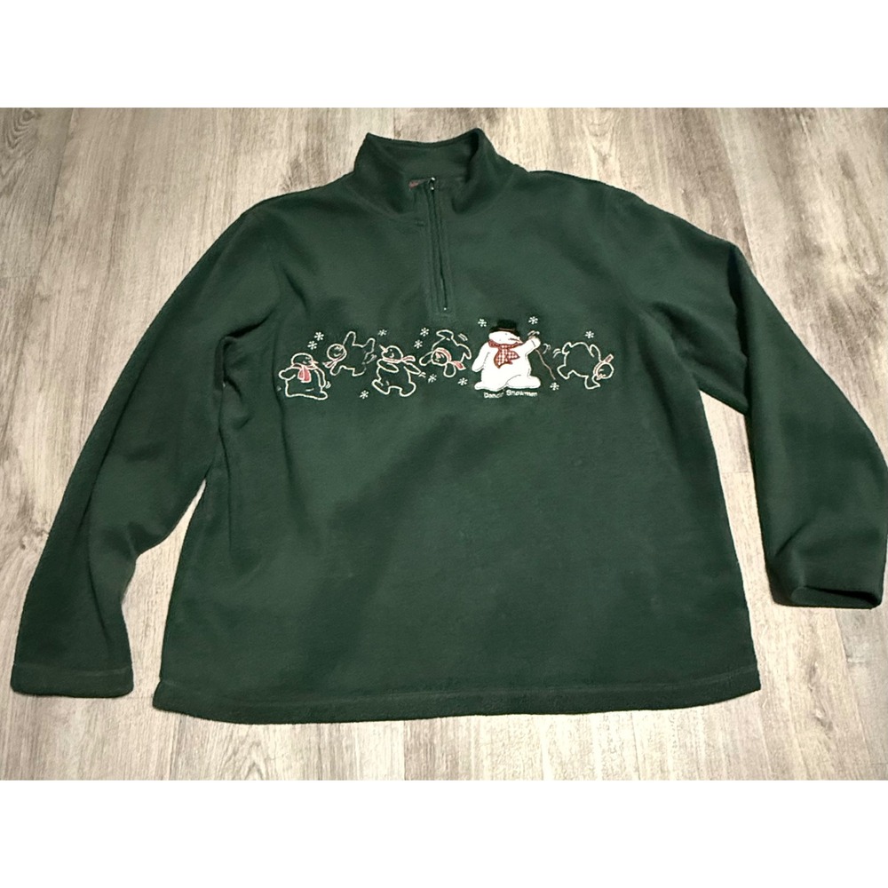 Holiday Lodge NorthCrest Green Fleece Snowmen Quarter Zip Pullover L 14-16